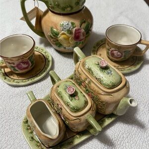 Rosa Bella Floral 11 Piece Ceramic Tea Set with Green and Pink Accents 2004